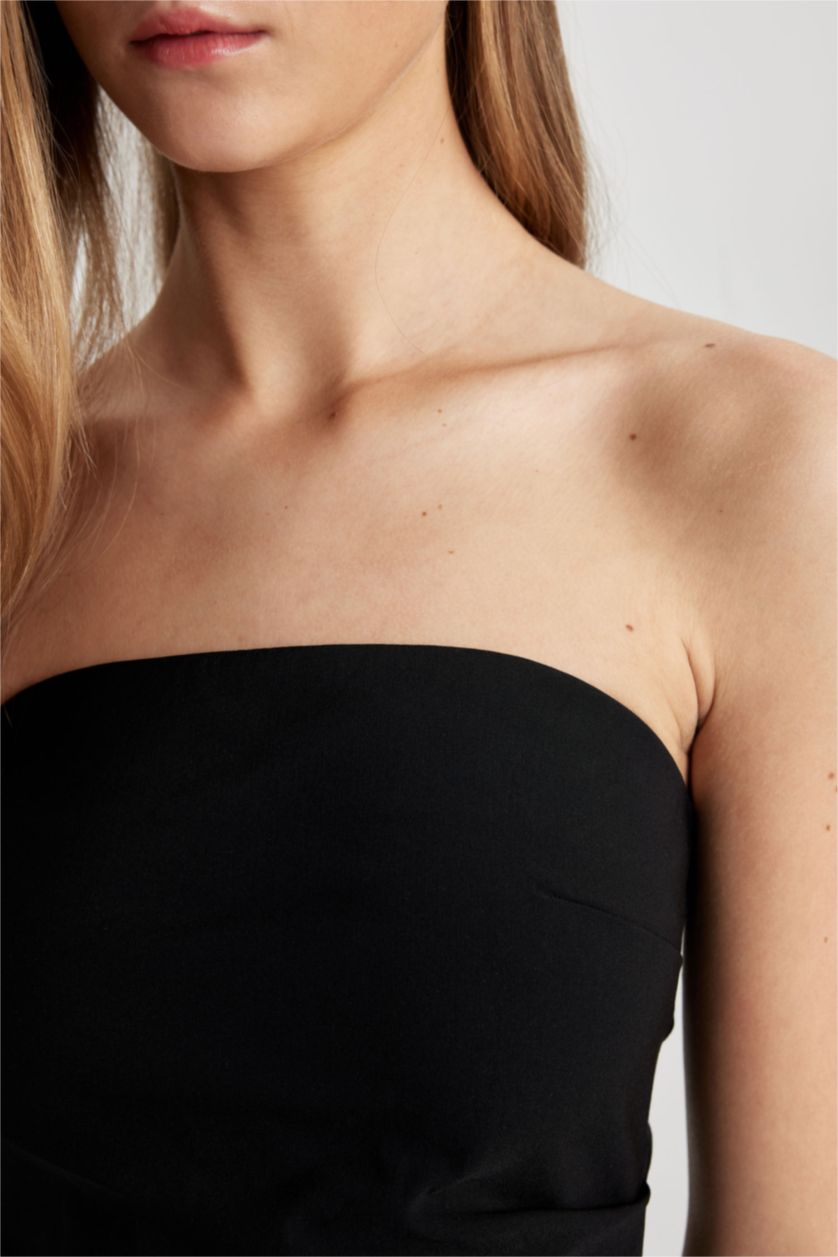 Kadın Siyah Bodycon Vücudu Saran Straplez Basıc Siyah Maxi Elbise