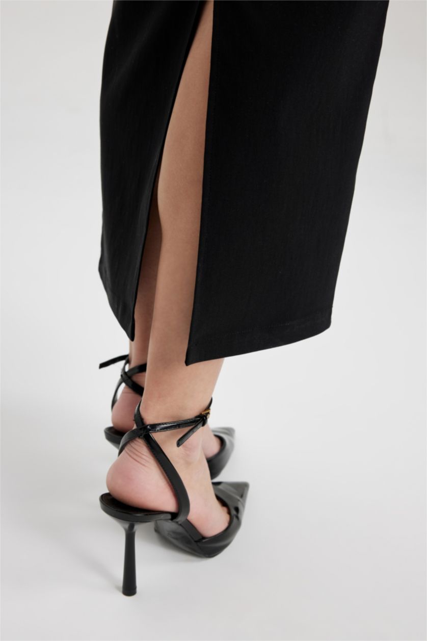 Kadın Siyah Bodycon Vücudu Saran Straplez Basıc Siyah Maxi Elbise