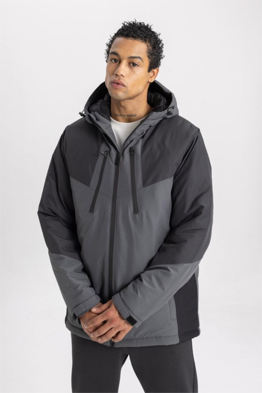 MAN Black DeFactoFit Waterproof Slim Fit Hooded Jacket