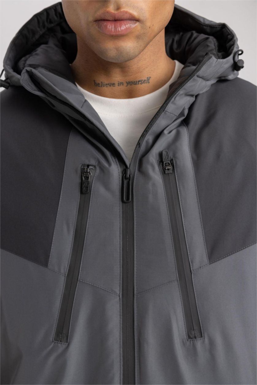 MAN Black DeFactoFit Waterproof Slim Fit Hooded Jacket