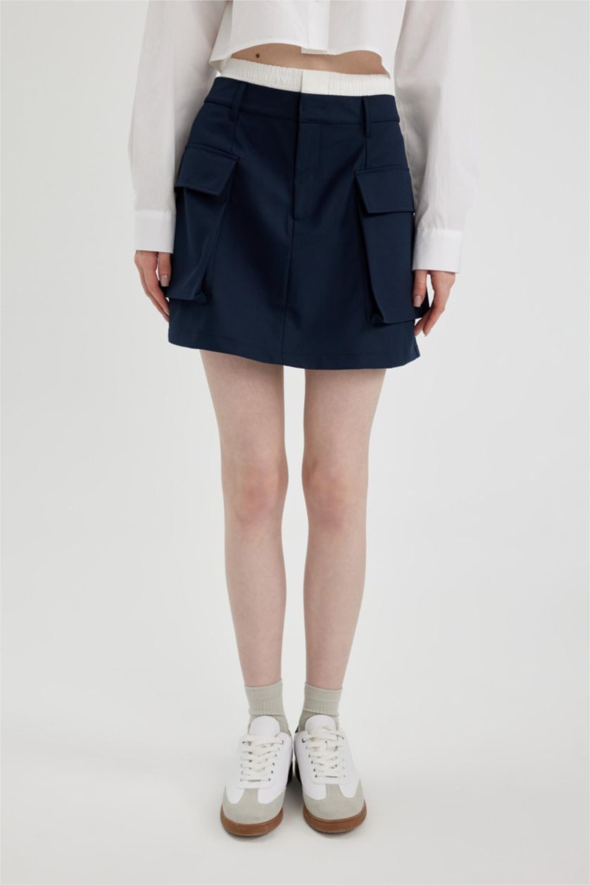 Kadın Lacivert A Kesim Mini Etek