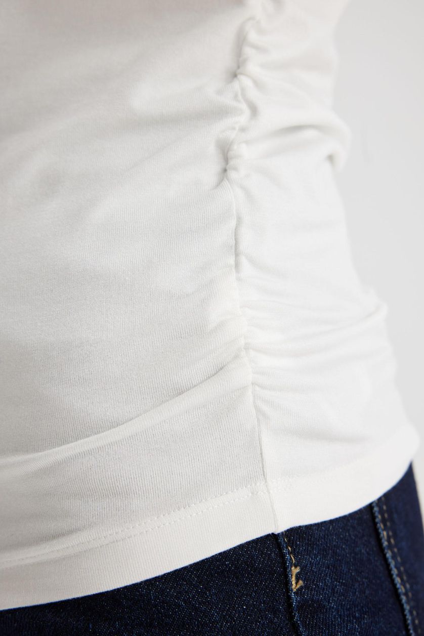 Woman Ecru Basic Long Sleeve T-Shirt Tunic