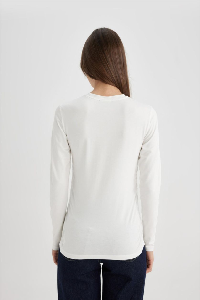 Woman Ecru Basic Long Sleeve T-Shirt Tunic
