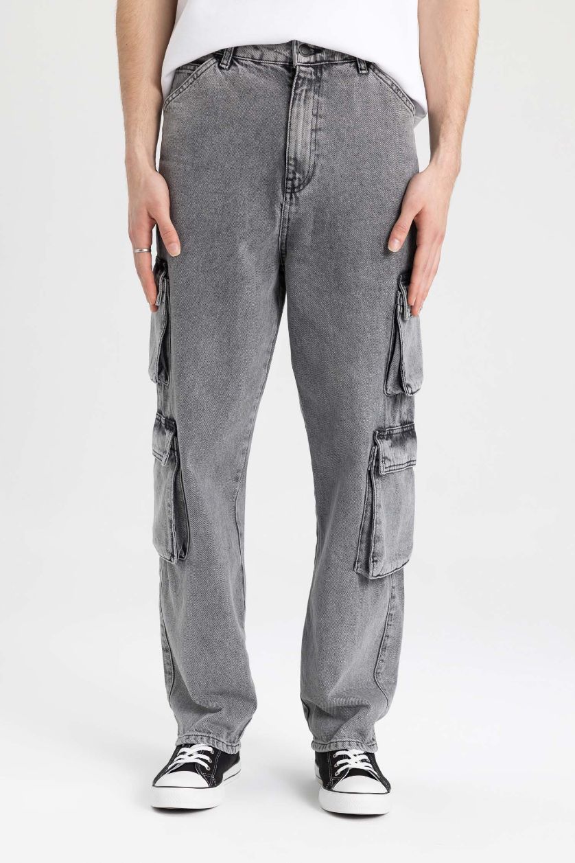 MAN Grey Baggy Normal Waist Wide Leg Jeans