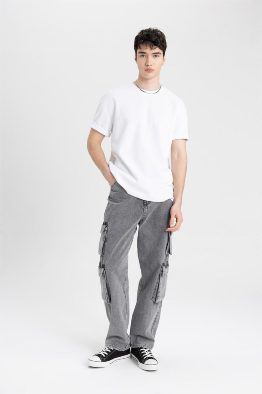 MAN Grey Baggy Normal Waist Wide Leg Jeans