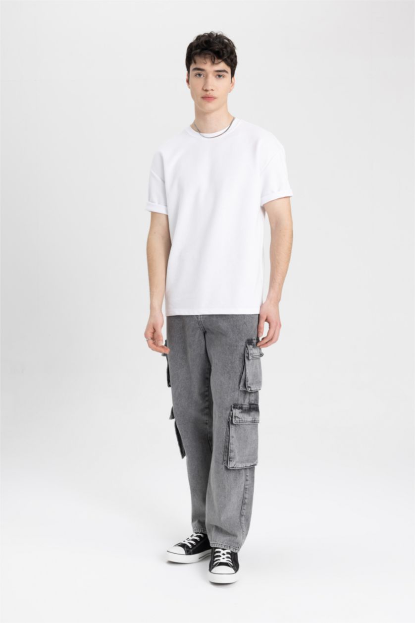 MAN Grey Baggy Normal Waist Wide Leg Jeans