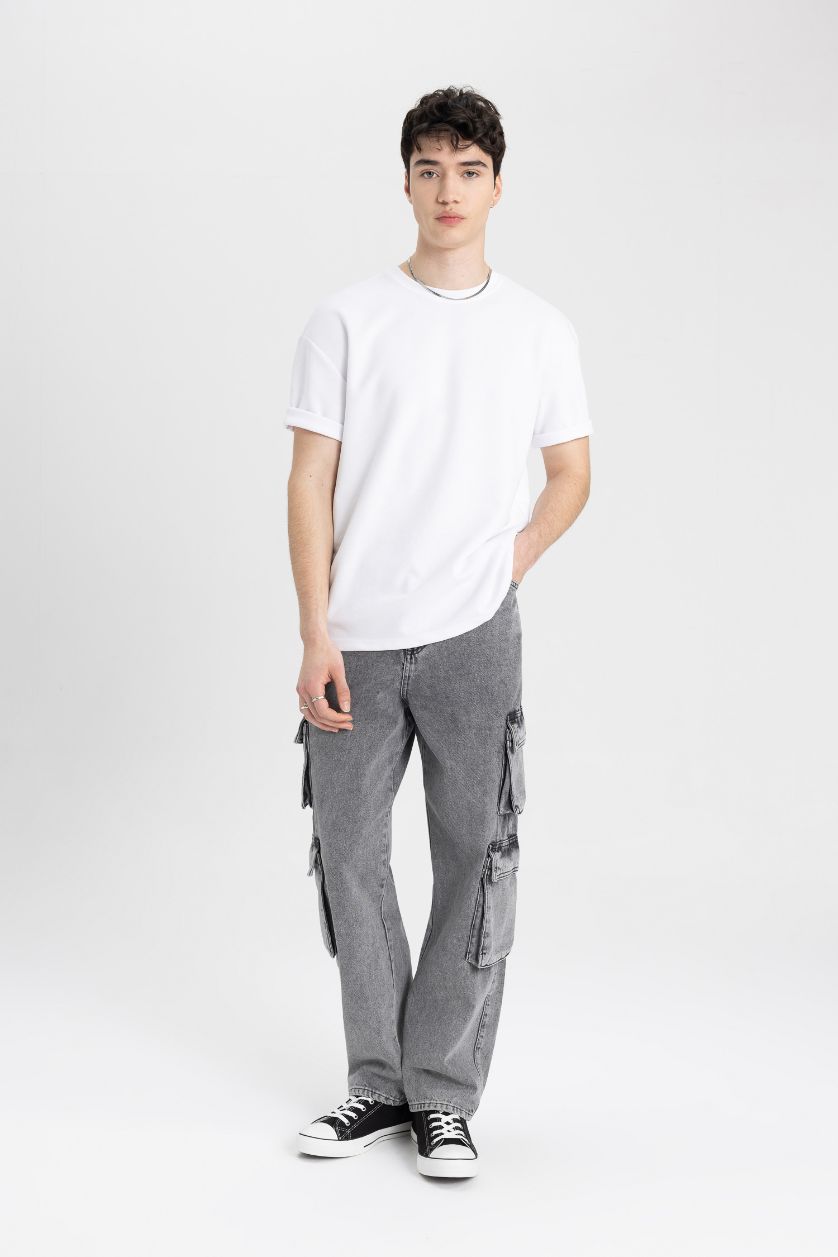 MAN Grey Baggy Normal Waist Wide Leg Jeans