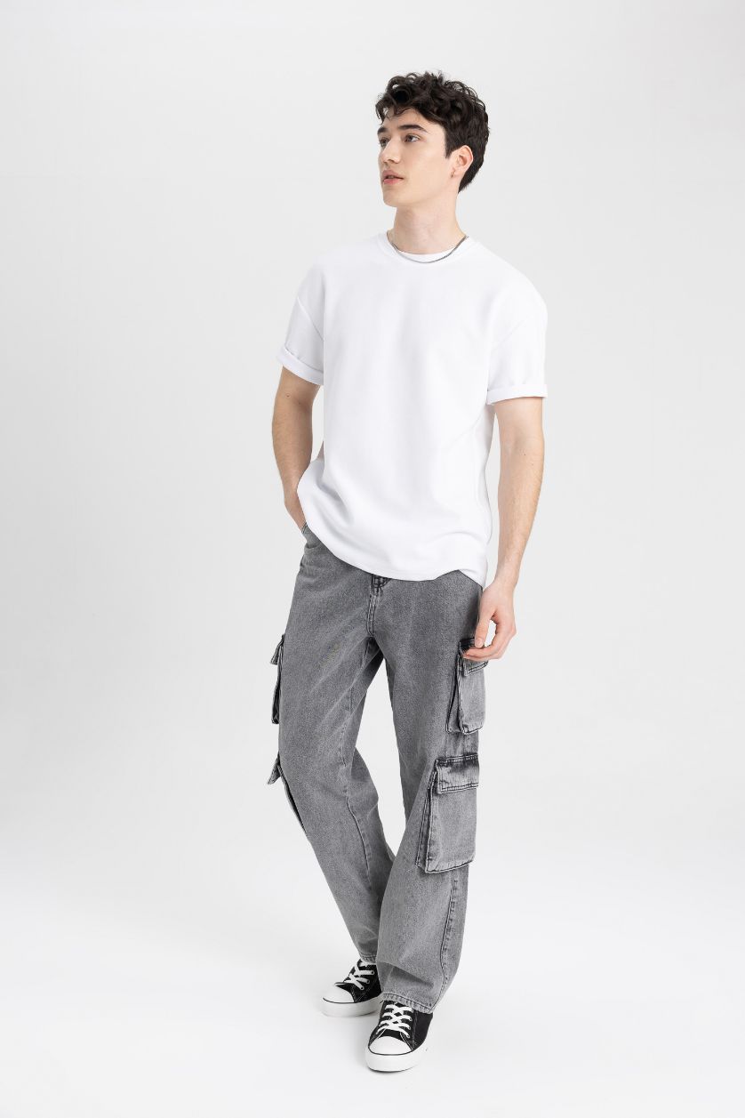 MAN Grey Baggy Normal Waist Wide Leg Jeans