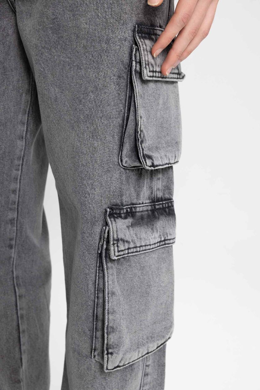 MAN Grey Baggy Normal Waist Wide Leg Jeans