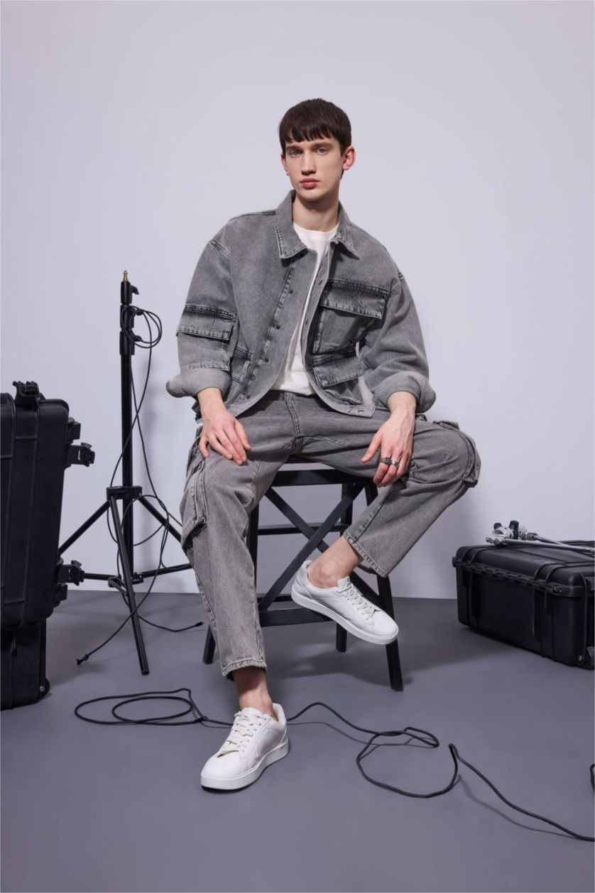 MAN Grey Baggy Normal Waist Wide Leg Jeans