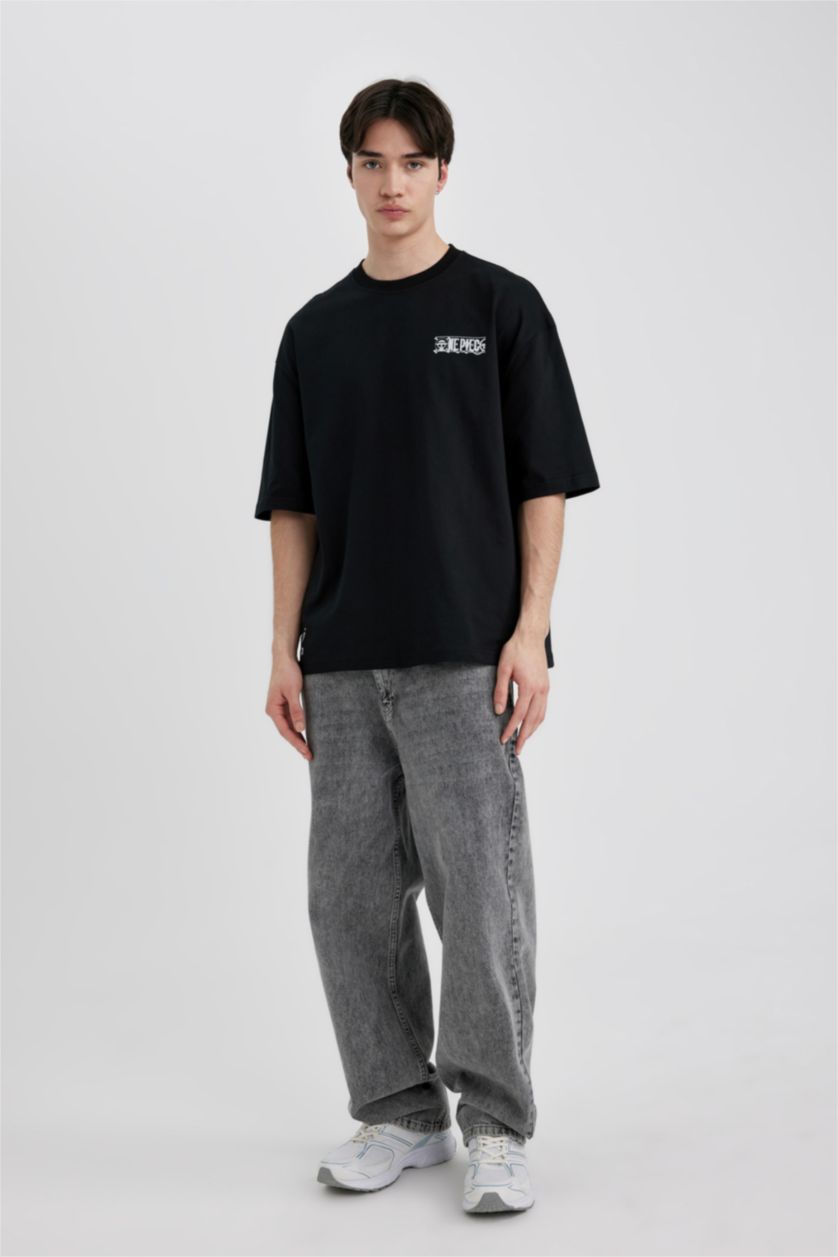 Мужчины Черный Футболка One Piece с круглым вырезом