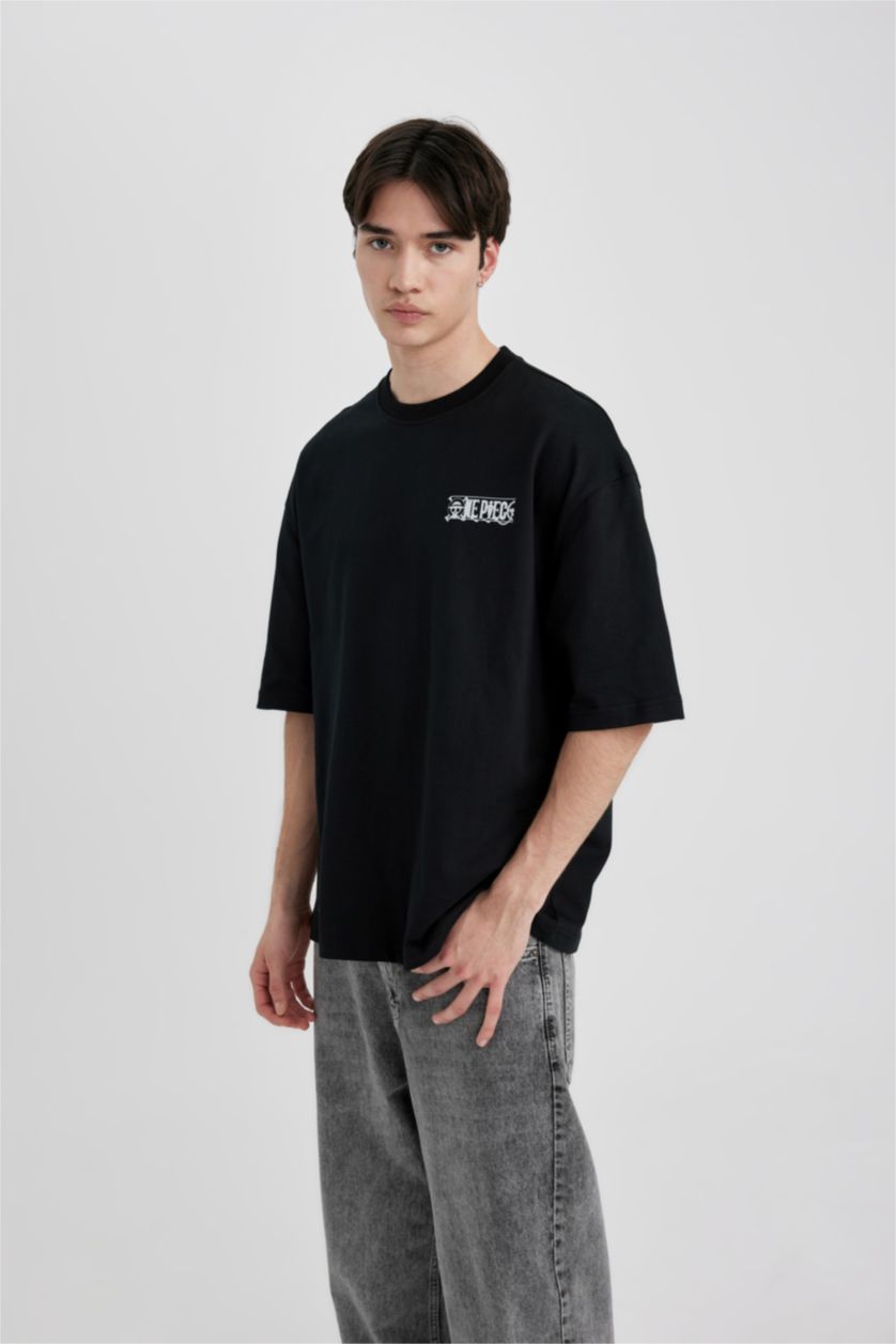 Мужчины Черный Футболка One Piece с круглым вырезом
