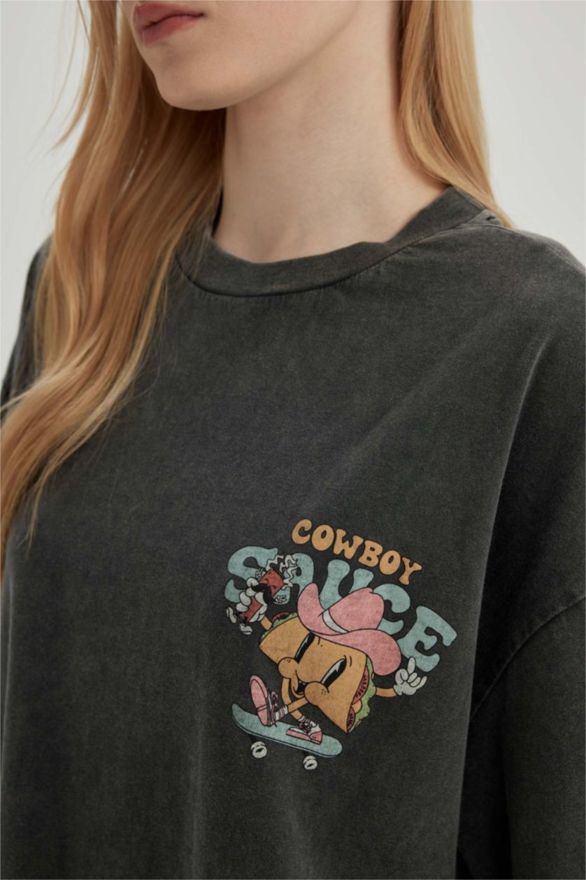 Kadın Antrasit Oversıze Kısa Kollu Tişört