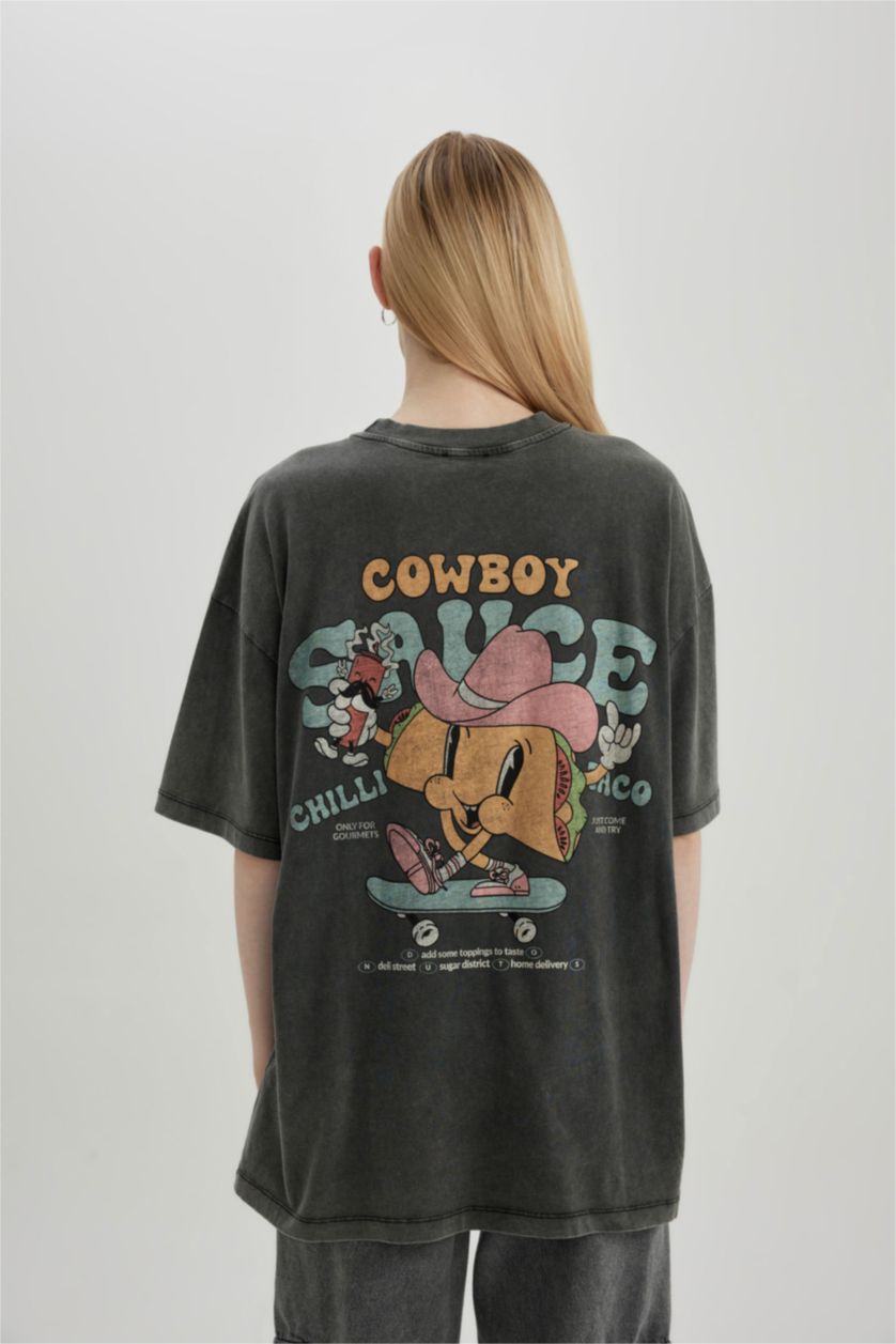 Kadın Antrasit Oversıze Kısa Kollu Tişört