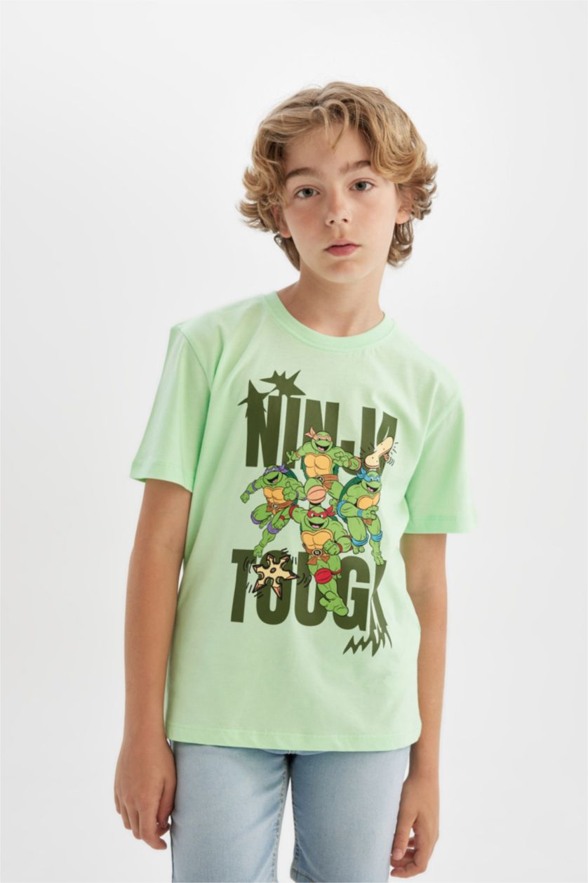 Erkek Çocuk - Genç Erkek Parlak Açık Yeşiil Erkek Çocuk Teenage Mutant Ninja Turtles Bisiklet Yaka Kısa Kollu Tişört