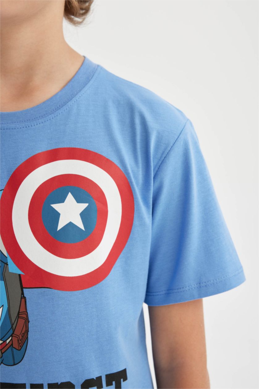 Erkek Çocuk - Genç Erkek Mavi Marvel Avengers Bisiklet Yaka Kısa Kollu Tişört Erkek Çocuk