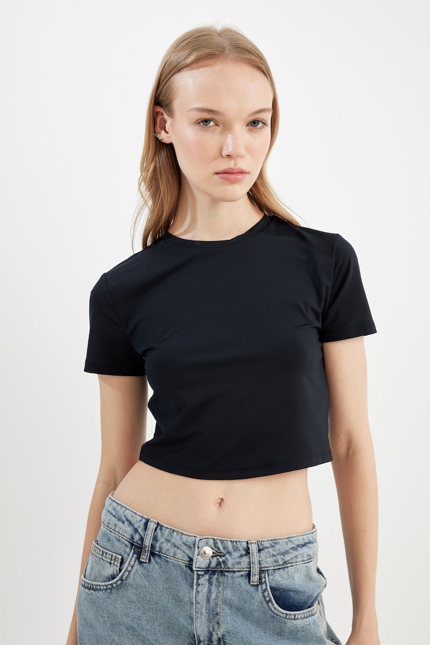 نساء أسود Slim Fit Short Sleeve T-Shirt