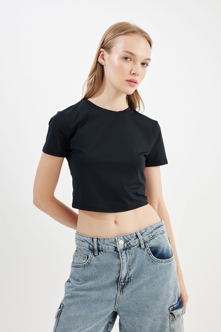 نساء أسود Slim Fit Short Sleeve T-Shirt