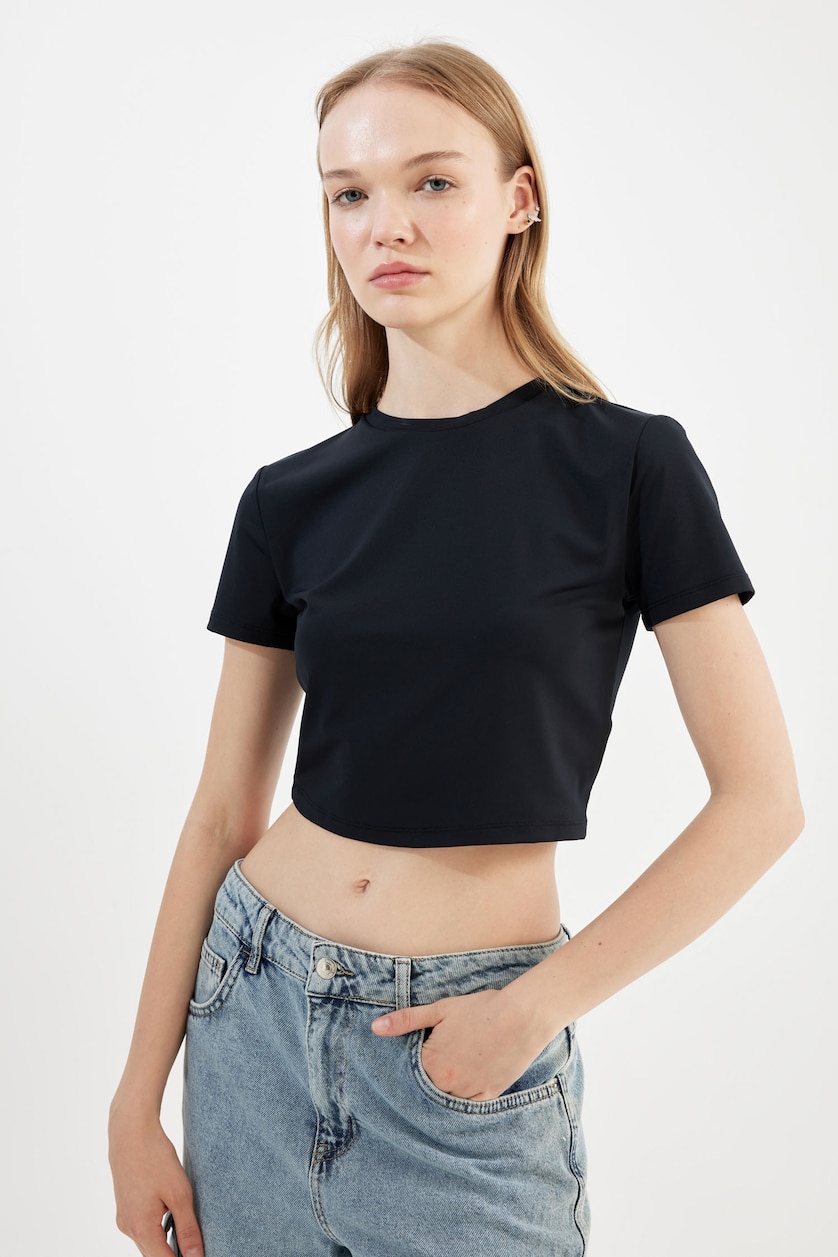 نساء أسود Slim Fit Short Sleeve T-Shirt