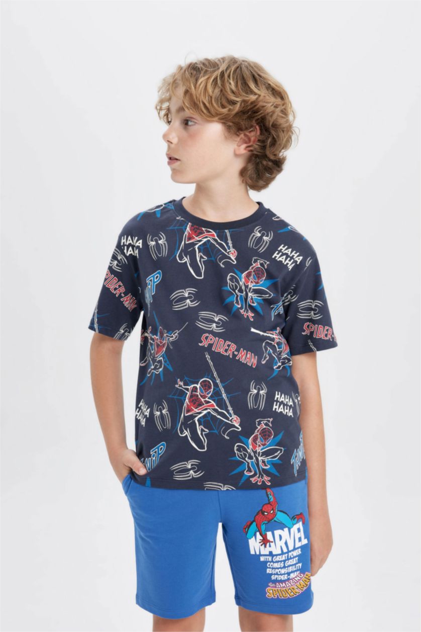 Erkek Çocuk - Genç Erkek Antrasit Erkek Çocuk Marvel Spiderman Bisiklet Yaka Kısa Kollu Tişört
