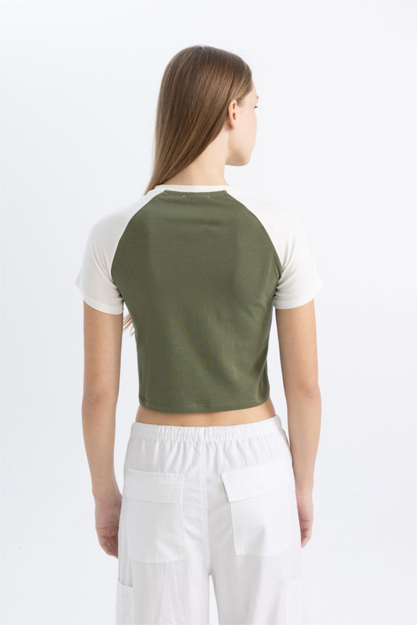 نساء كاكي تيشيرت نص ردن سليم فيت