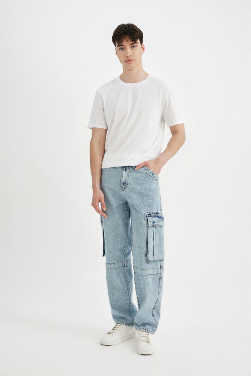 MAN Light Blue Relax Fit With Cargo Pocket Trousers