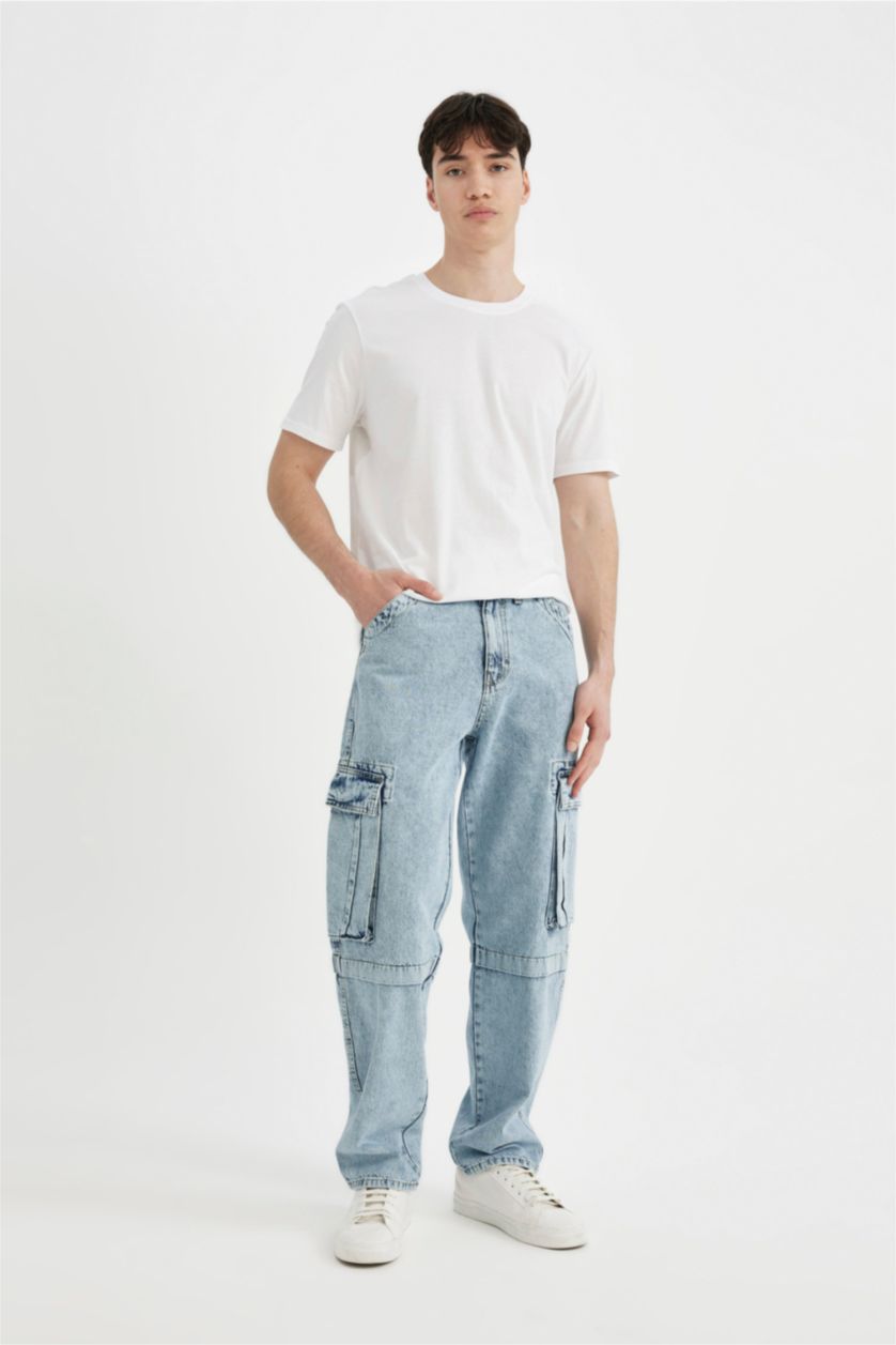 MAN Light Blue Relax Fit With Cargo Pocket Trousers