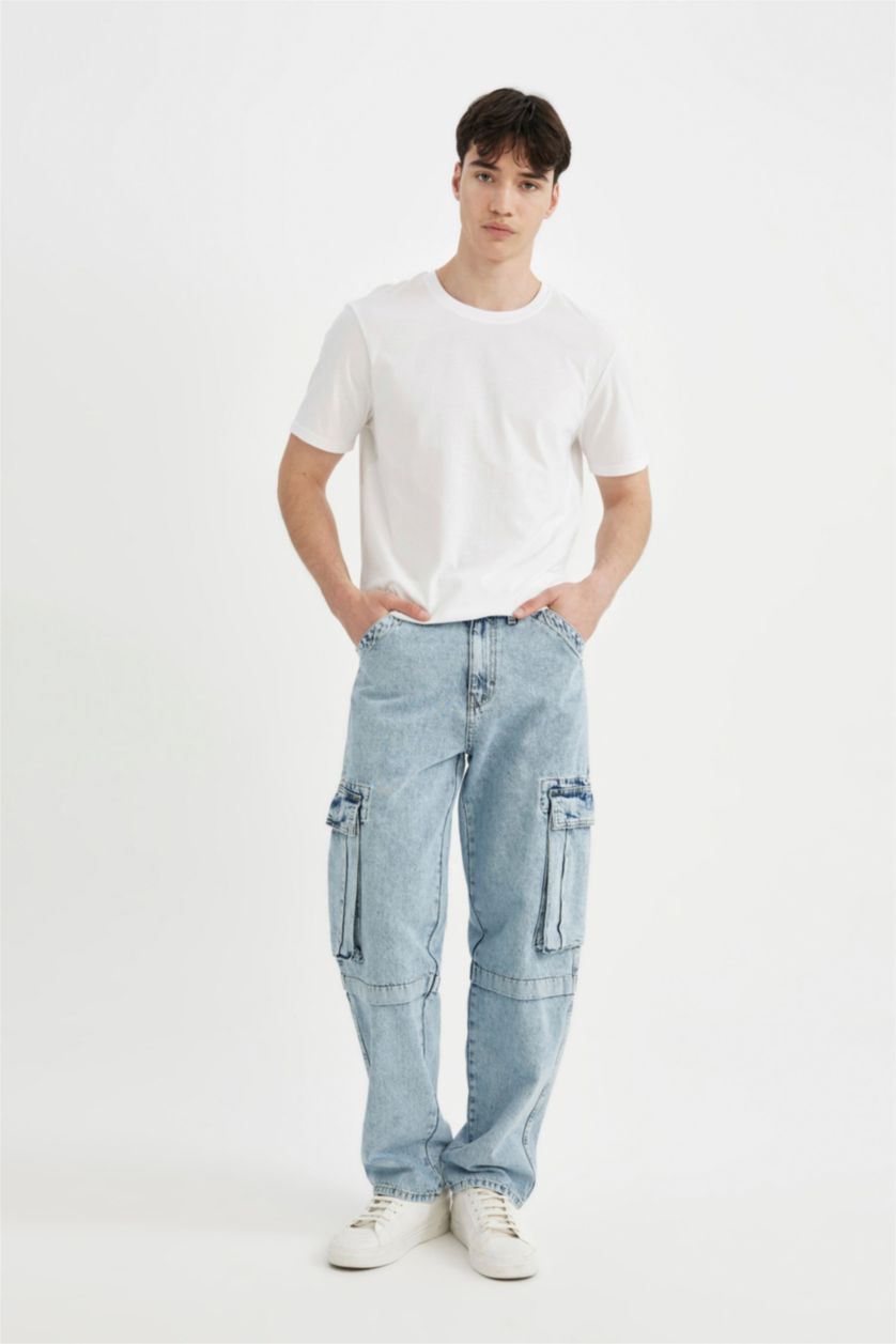 MAN Light Blue Relax Fit With Cargo Pocket Trousers