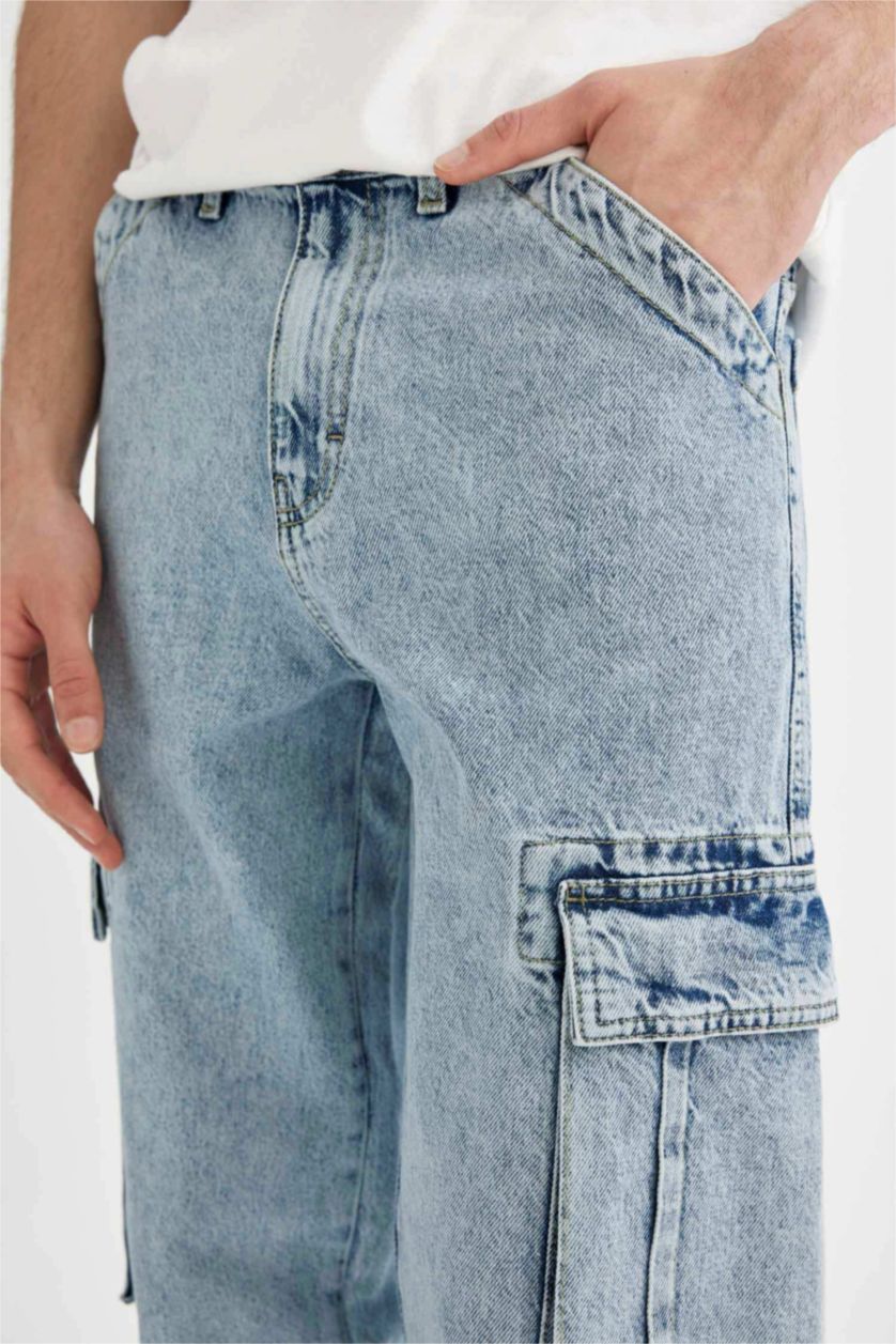 MAN Light Blue Relax Fit With Cargo Pocket Trousers