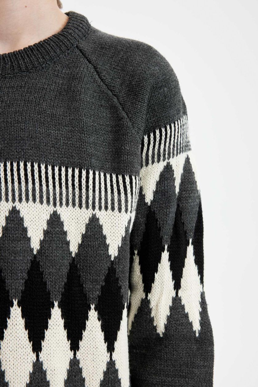 Мальчики и подростки Темно-серый меланж Свитер стандартного кроя с круглым вырезом для мальчиков