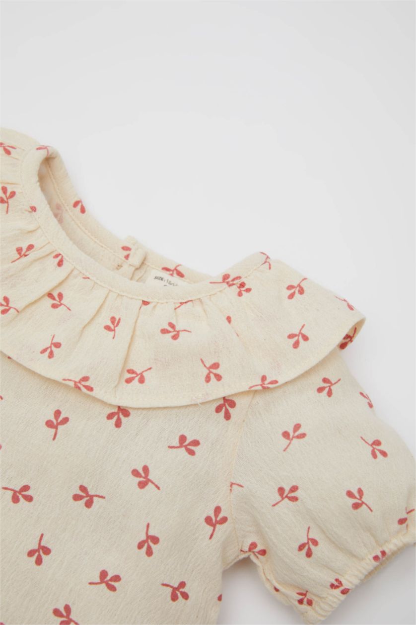 طفلة صغيرة وردي طقم بناتي فلورال بلوزة وشورت قصة عادية - قطعتين