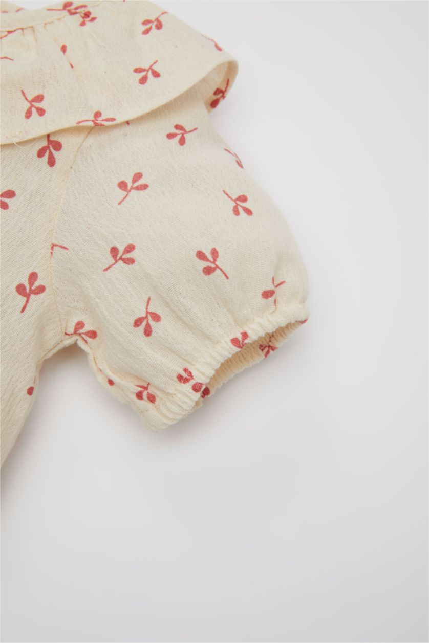 طفلة صغيرة وردي طقم بناتي فلورال بلوزة وشورت قصة عادية - قطعتين