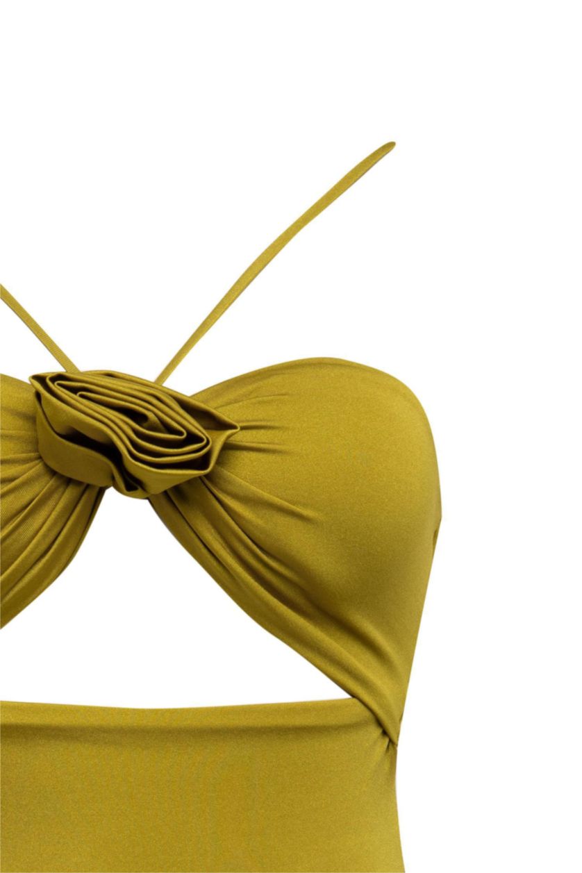 Kadın Zeytin Yeşili Regular Fit Boyundan Bağlamalı Mayo-Fall in Love