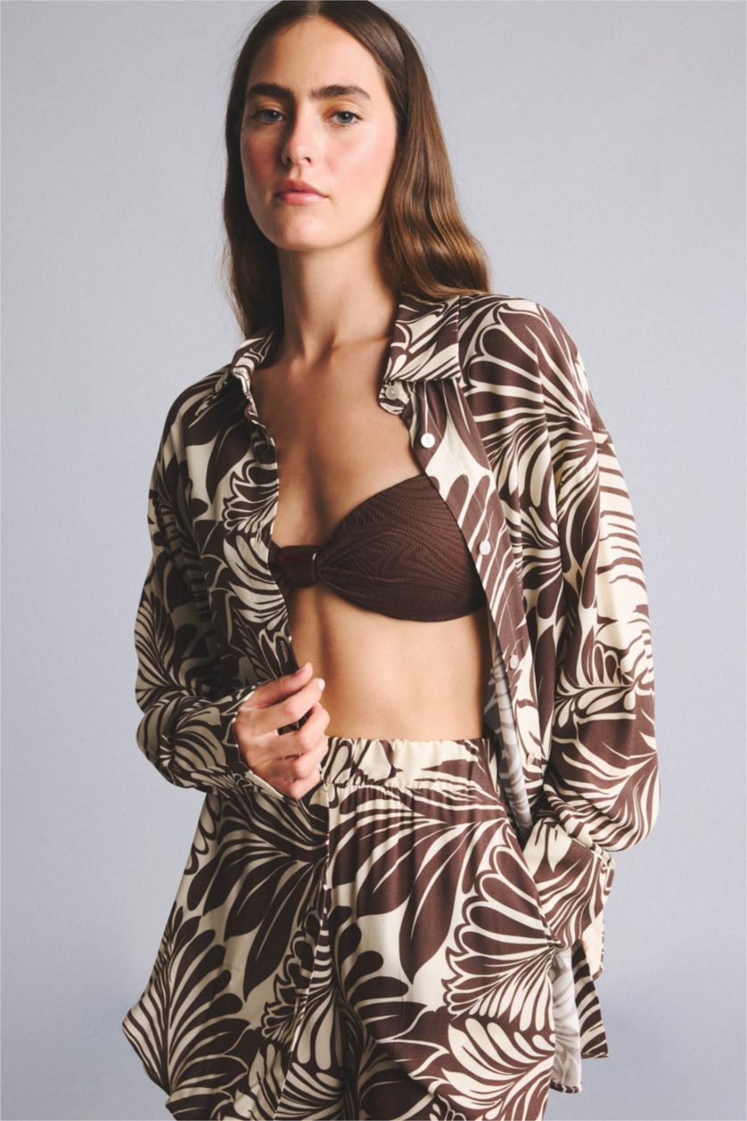 WOMAN Ecru Regular Fit Paisley Patterned Viscose Beachwear