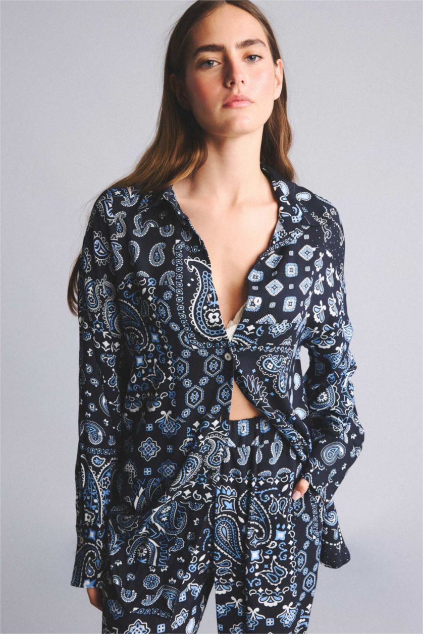 WOMAN NAVY Regular Fit Paisley Patterned Viscose Beachwear