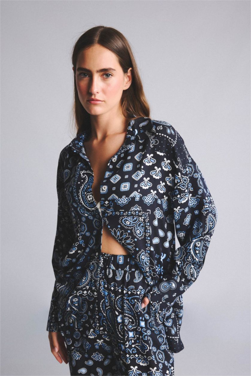 WOMAN NAVY Regular Fit Paisley Patterned Viscose Beachwear