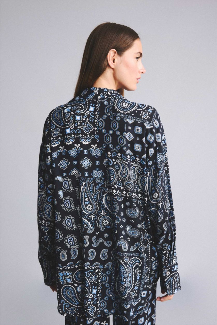 WOMAN NAVY Regular Fit Paisley Patterned Viscose Beachwear