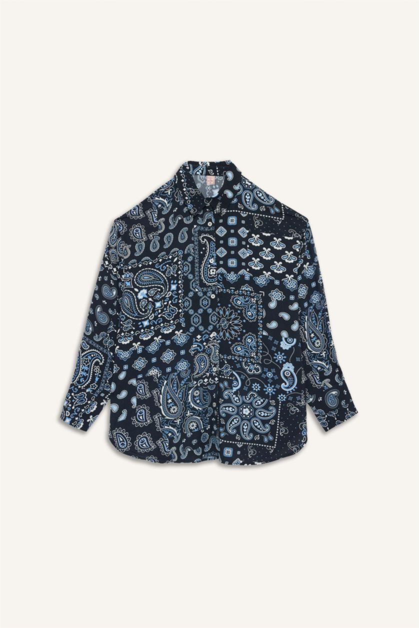 WOMAN NAVY Regular Fit Paisley Patterned Viscose Beachwear