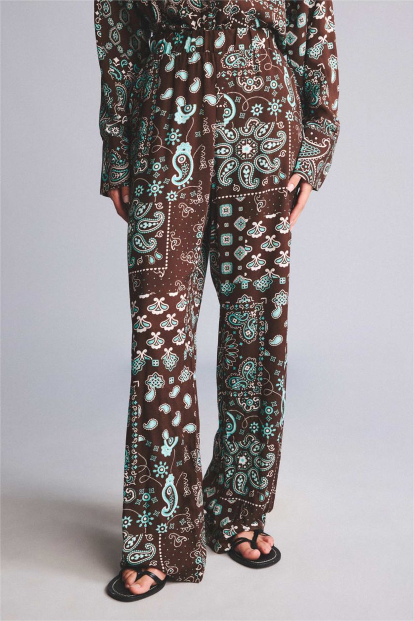 نساء بني Regular Fit Paisley Patterned Viscose Beachwear