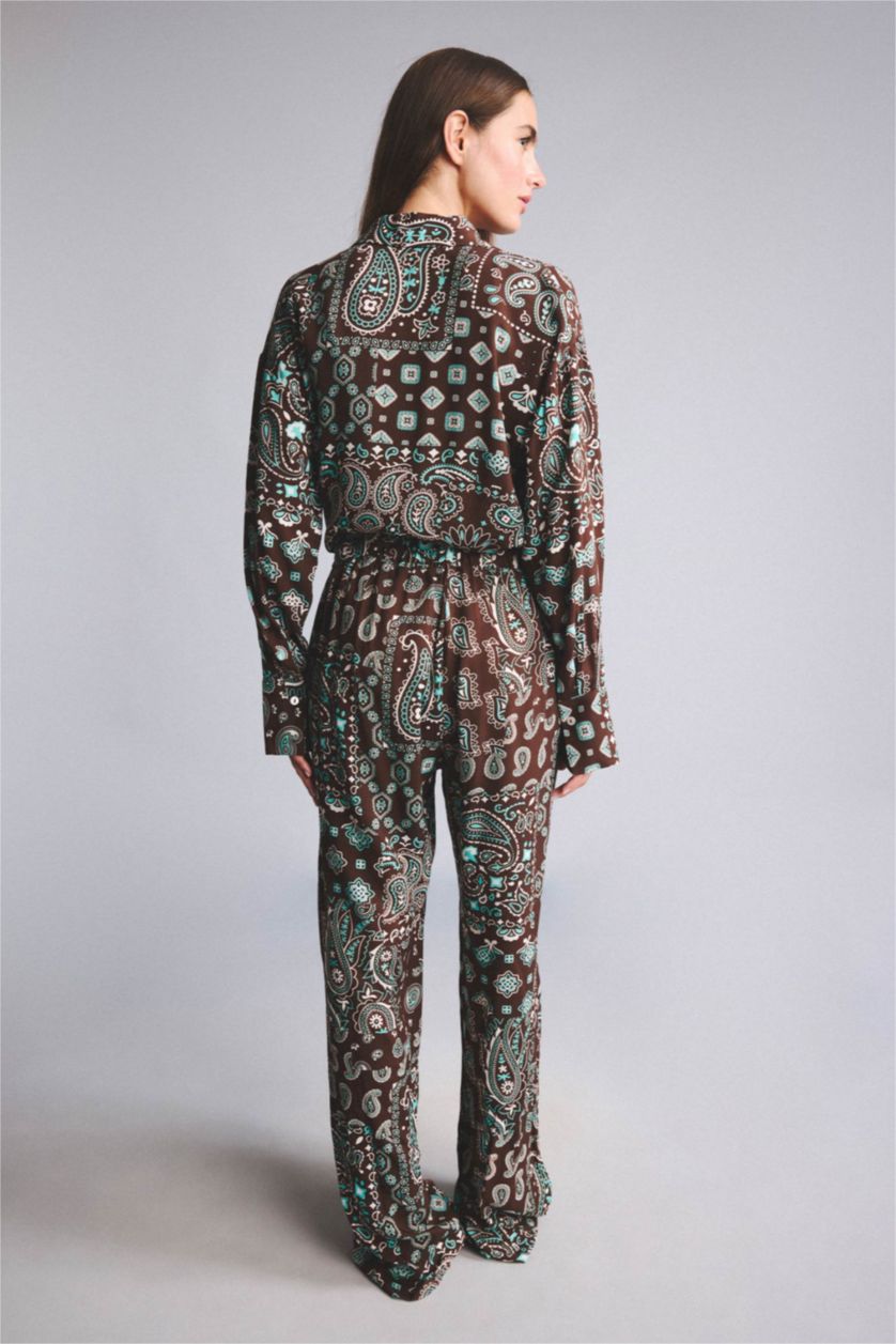 نساء بني Regular Fit Paisley Patterned Viscose Beachwear
