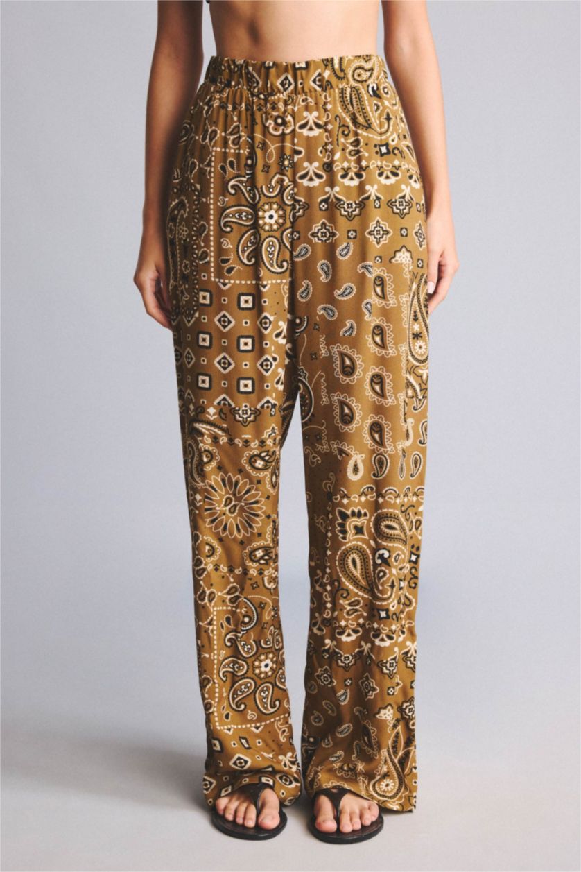 WOMAN Camel Regular Fit Paisley Patterned Viscose Beachwear