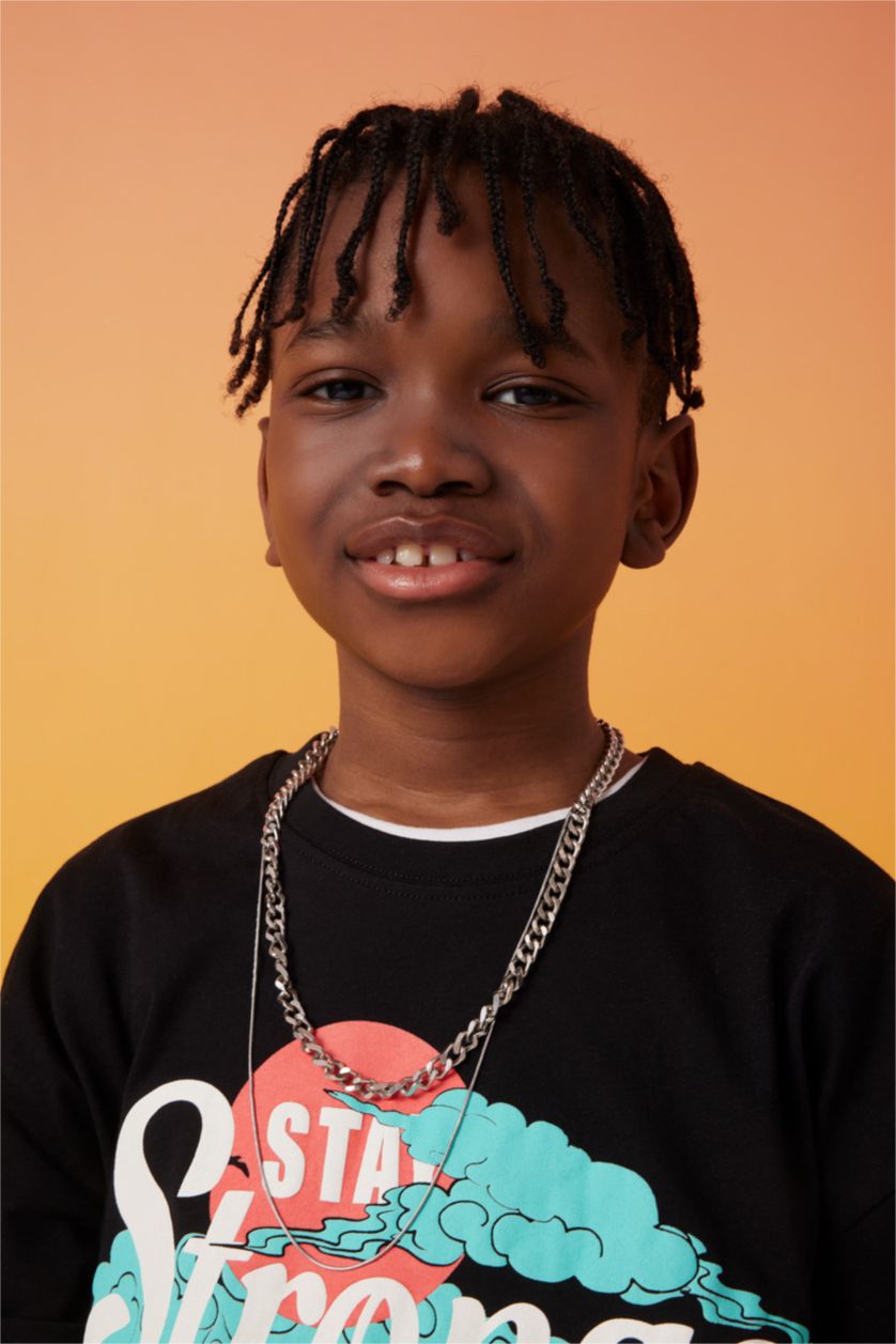 Boys & Teens Black Boy Oversize Fit Crew Neck Printed Short Sleeve T-Shirt