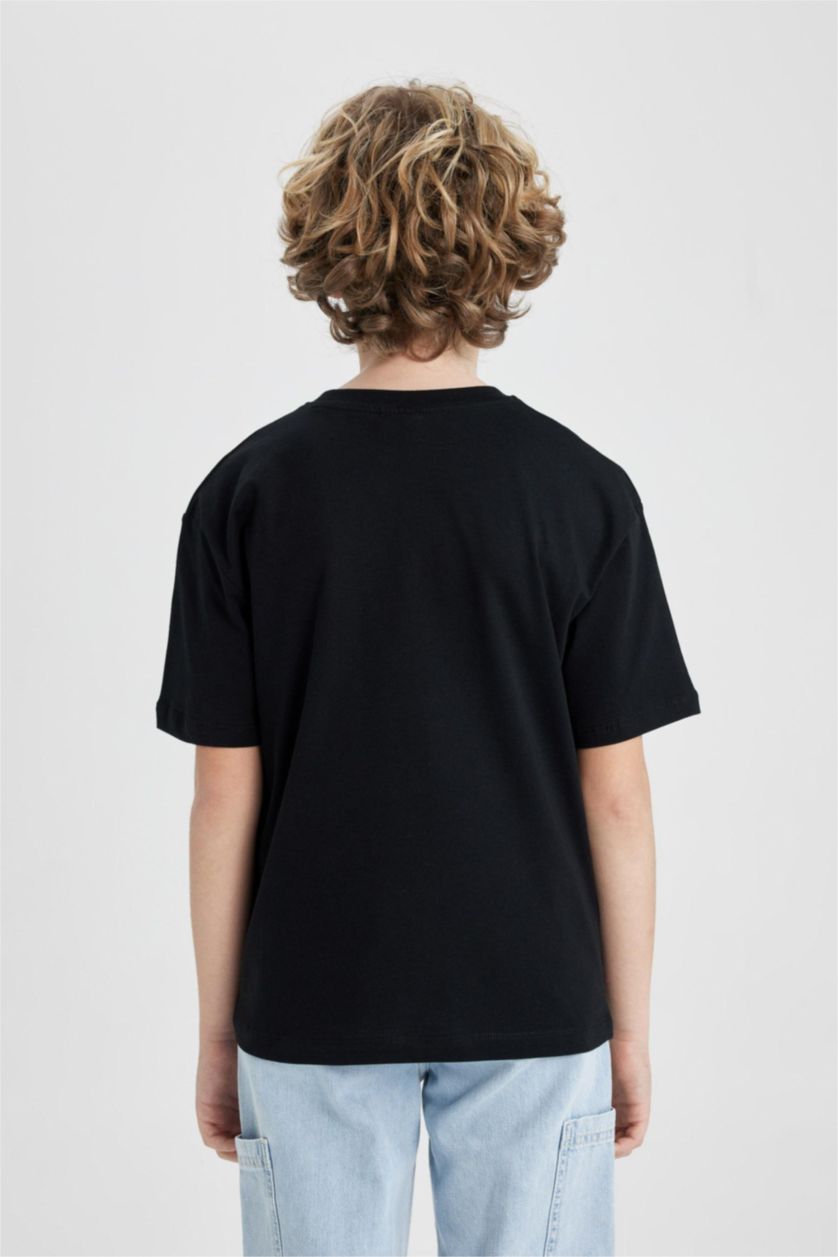 Boys & Teens Black Boy Oversize Fit Crew Neck Printed Short Sleeve T-Shirt