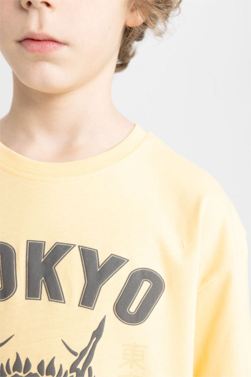 Boys & Teens Light Yellow Boy Oversize Fit Crew Neck Printed Short Sleeve T-Shirt