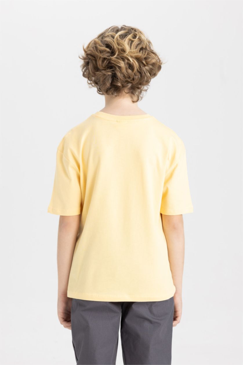 Boys & Teens Light Yellow Boy Oversize Fit Crew Neck Printed Short Sleeve T-Shirt