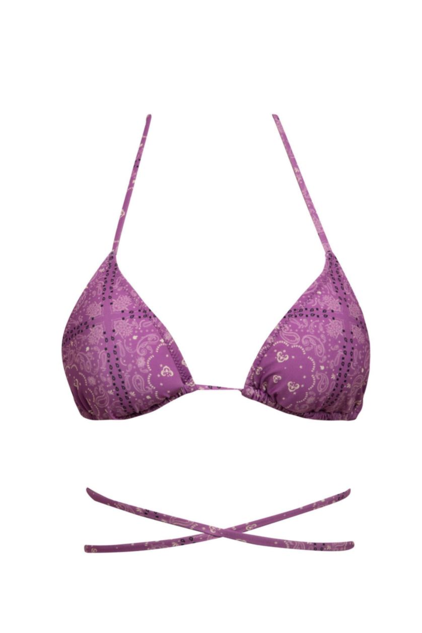 Kadın Mor Regular Fit Şal Desenli Bikini Üstü