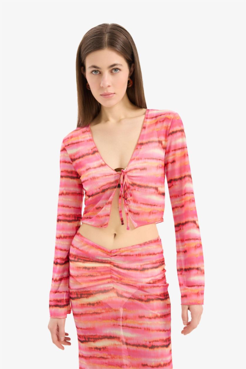 Kadın Koyu Pembe Degrade Tül Plaj Bolerosu-Fall in Love