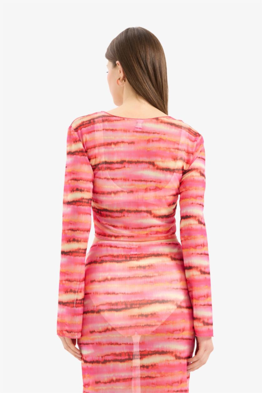 Kadın Koyu Pembe Degrade Tül Plaj Bolerosu-Fall in Love