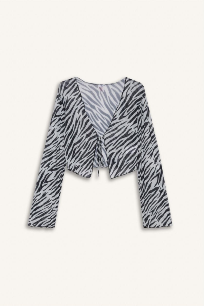 WOMAN Black Fall in Love Zebra Print Tulle Beach Bolero