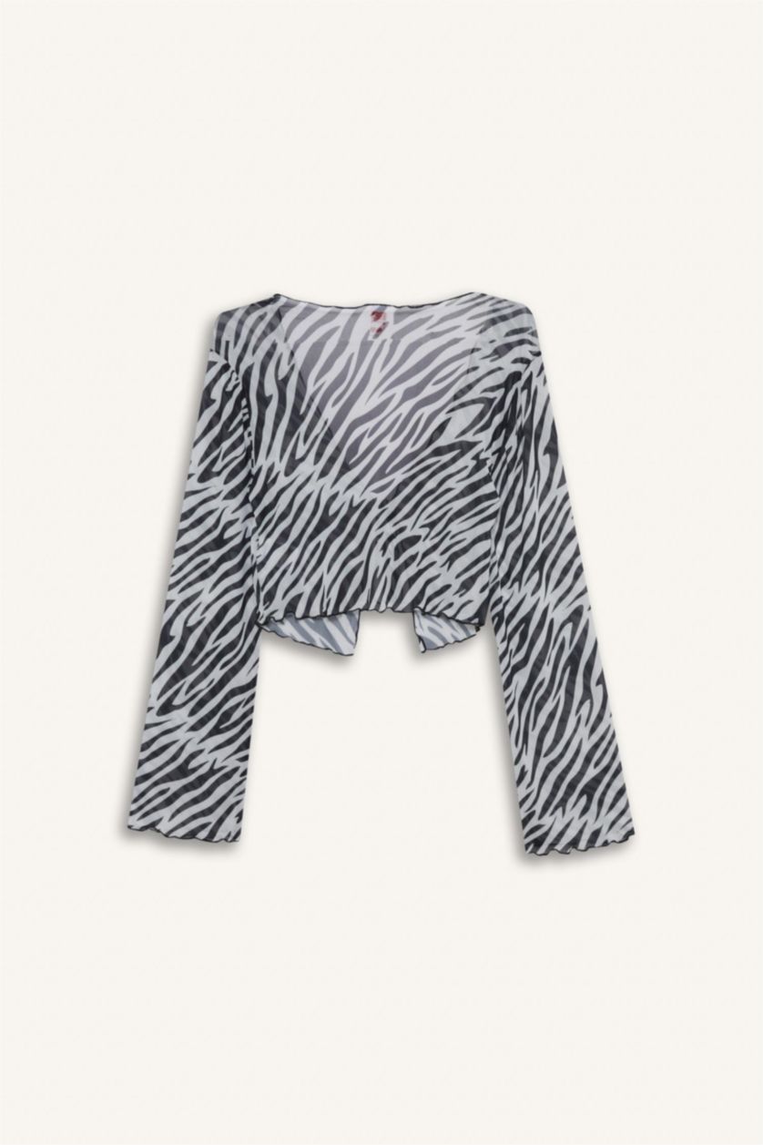 WOMAN Black Fall in Love Zebra Print Tulle Beach Bolero